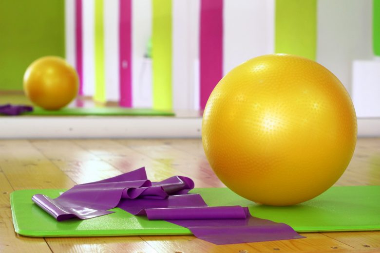 Exercise ball and yoga mat